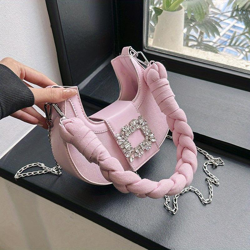 Chic Denim Underarm Bag with Twisted Strap