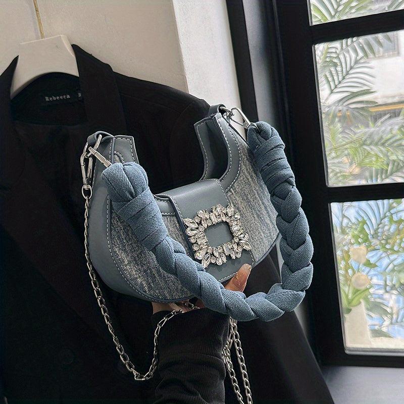 Chic Denim Underarm Bag with Twisted Strap