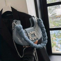Chic Denim Underarm Bag with Twisted Strap
