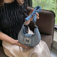 Chic Denim Underarm Bag with Twisted Strap