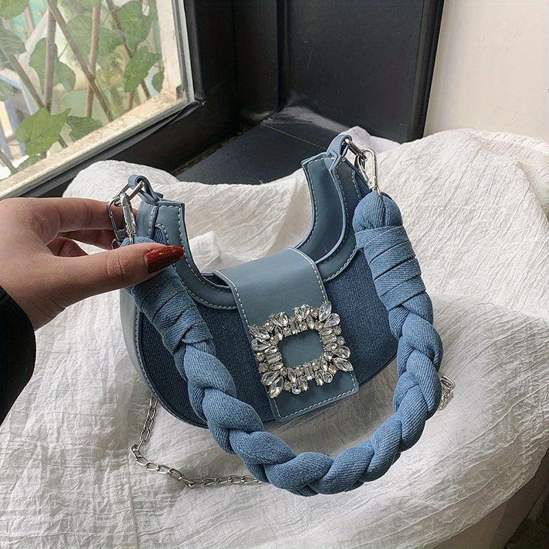 Chic Denim Underarm Bag with Twisted Strap