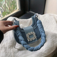Chic Denim Underarm Bag with Twisted Strap