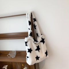 Star Pattern Plush Tote Bag Faux Fur Shoulder Bag
