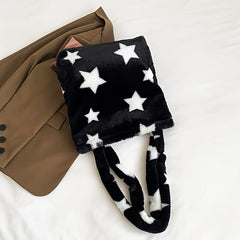 Star Pattern Plush Tote Bag Faux Fur Shoulder Bag