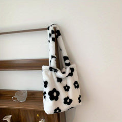 Star Pattern Plush Tote Bag Faux Fur Shoulder Bag