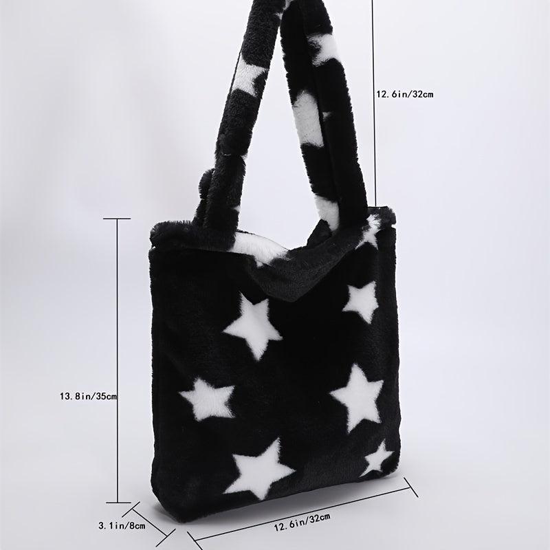 Star Pattern Plush Tote Bag Faux Fur Shoulder Bag