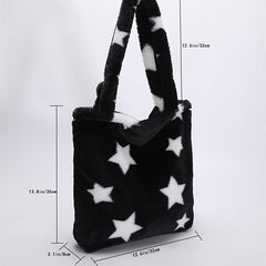 Star Pattern Plush Tote Bag Faux Fur Shoulder Bag