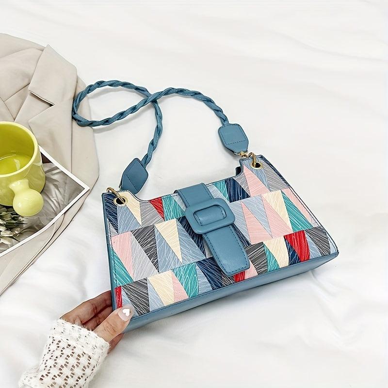 Geometric Pattern Square Bag PU Leather Casual Shoulder Bag