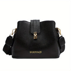 Classic Solid Bucket Bag Turn Lock Shoulder Bag Women's PU Leather Crossbody Bag