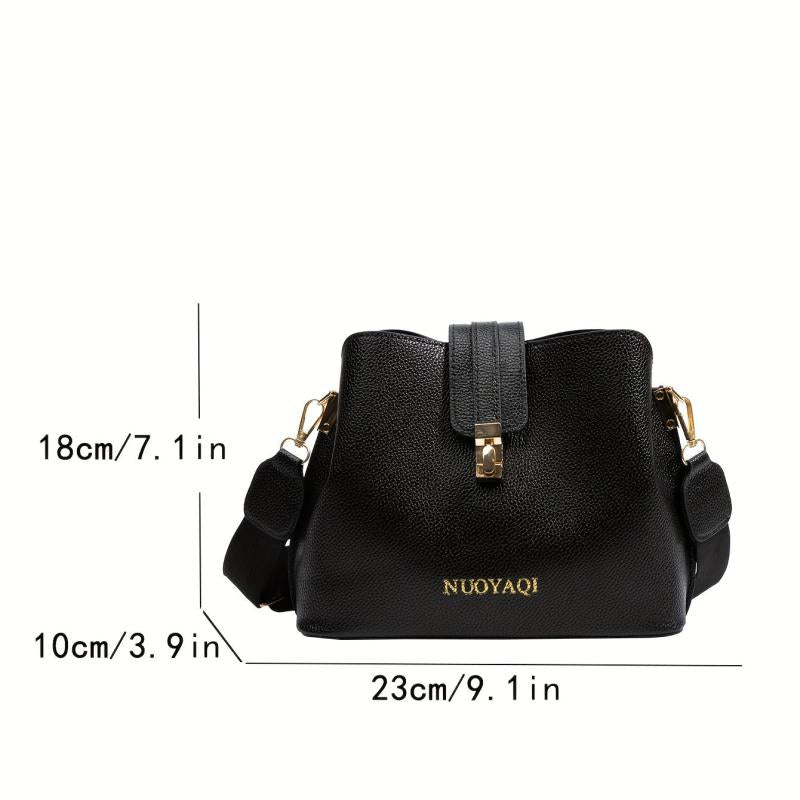 Classic Solid Bucket Bag Turn Lock Shoulder Bag Women's PU Leather Crossbody Bag