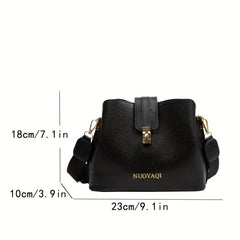 Classic Solid Bucket Bag Turn Lock Shoulder Bag Women's PU Leather Crossbody Bag