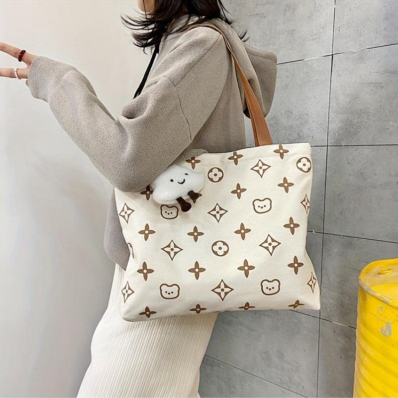 Cartoon Pattern Shoulder Bag Canvas Handbag Women's Storage Bag