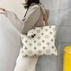 Cartoon Pattern Shoulder Bag Canvas Handbag Women's Storage Bag