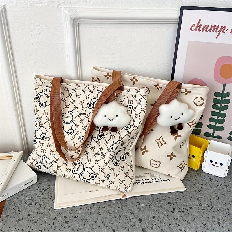 Cartoon Pattern Shoulder Bag Canvas Handbag Women's Storage Bag