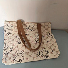 Cartoon Pattern Shoulder Bag Canvas Handbag Women's Storage Bag