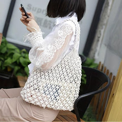 Straw Handbag Boho Style Beach Bag Woven Shoulder Bag