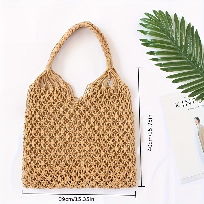 Straw Handbag Boho Style Beach Bag Woven Shoulder Bag