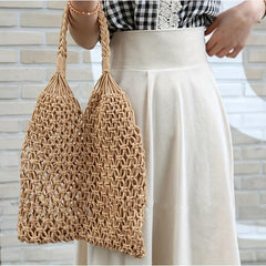 Straw Handbag Boho Style Beach Bag Woven Shoulder Bag