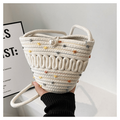 Straw Braided Casual Shoulder Bag Faux Pearl Beach Crossbody Bag
