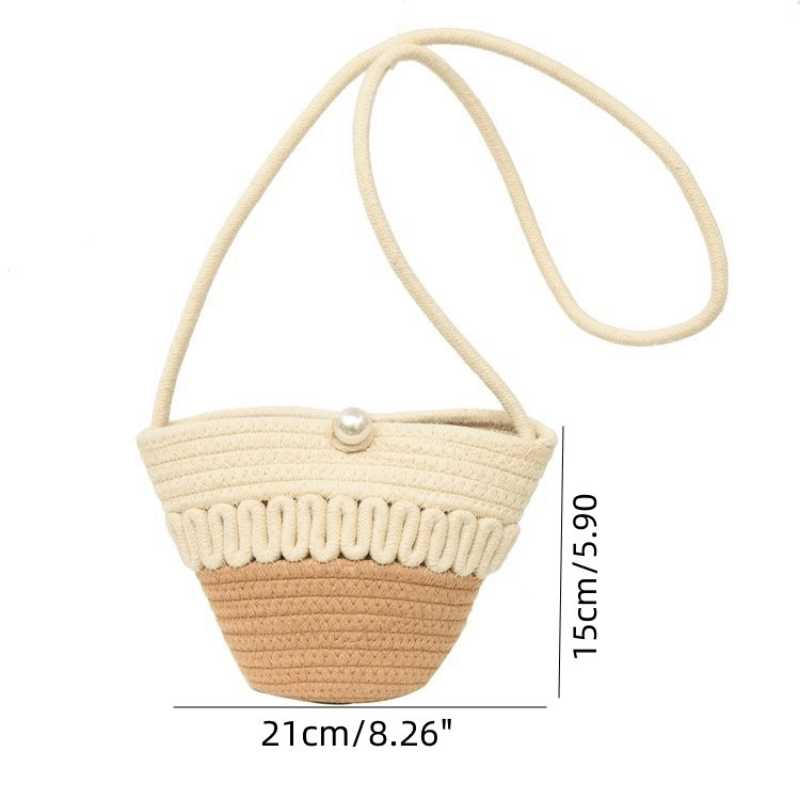 Straw Braided Casual Shoulder Bag Faux Pearl Beach Crossbody Bag