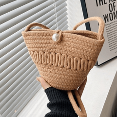 Straw Braided Casual Shoulder Bag Faux Pearl Beach Crossbody Bag