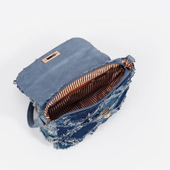 Denim Argyle Shoulder Bag Buckle Decor Flap Purse for Street Wear