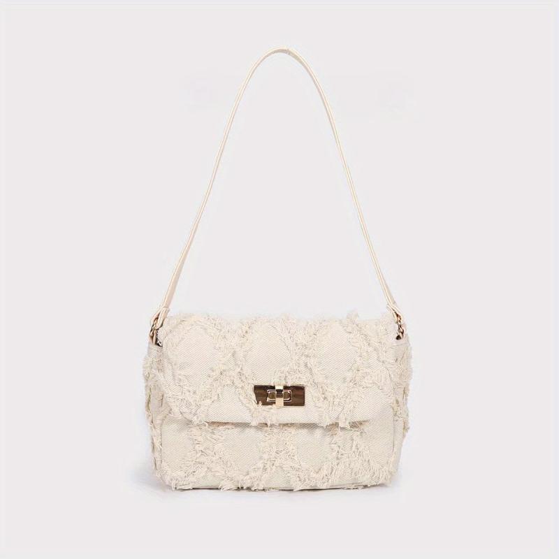 Denim Argyle Shoulder Bag Buckle Decor Flap Purse for Street Wear