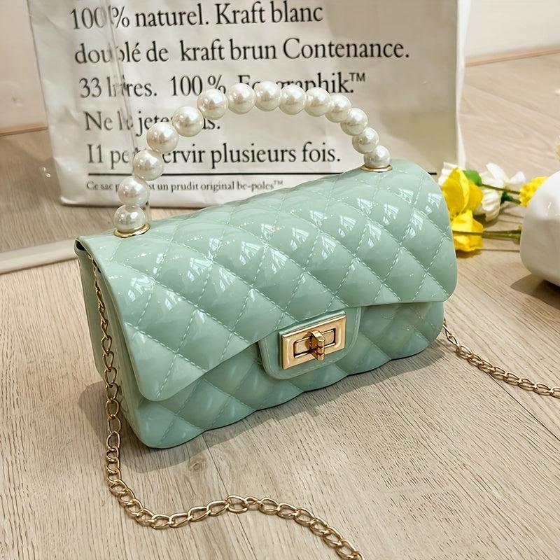 Argyle Jelly Handbag Mini Crossbody Bag with Faux Pearl Handle