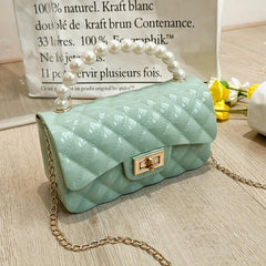Argyle Jelly Handbag Mini Crossbody Bag with Faux Pearl Handle