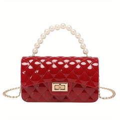 Argyle Jelly Handbag Mini Crossbody Bag with Faux Pearl Handle
