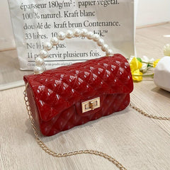Argyle Jelly Handbag Mini Crossbody Bag with Faux Pearl Handle