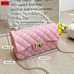 Argyle Jelly Handbag Mini Crossbody Bag with Faux Pearl Handle