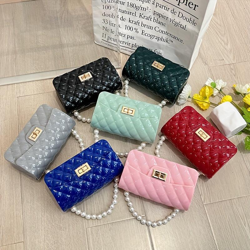 Argyle Jelly Handbag Mini Crossbody Bag with Faux Pearl Handle