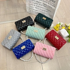 Argyle Jelly Handbag Mini Crossbody Bag with Faux Pearl Handle