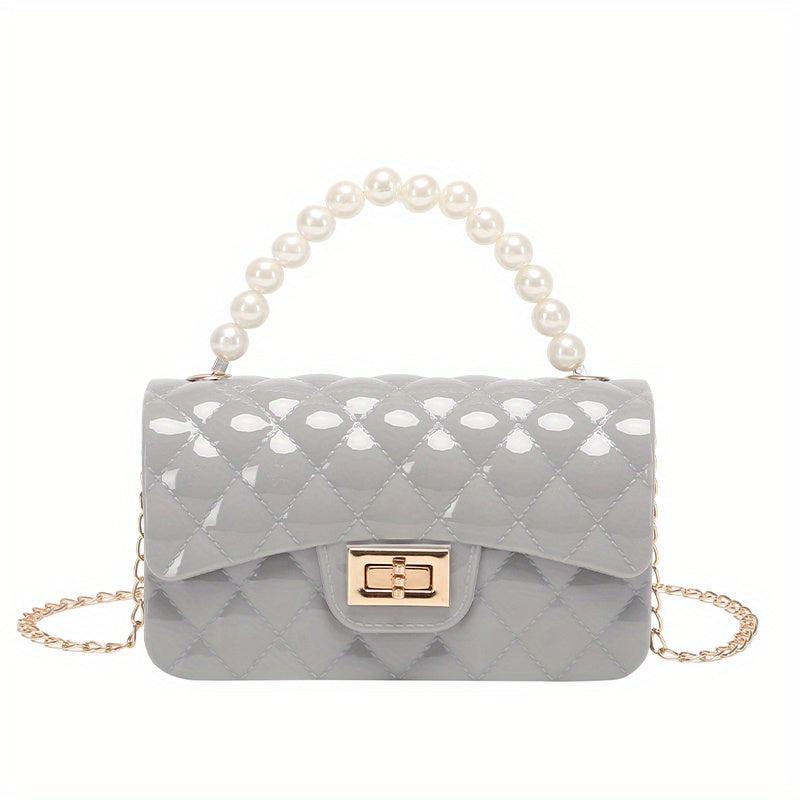 Argyle Jelly Handbag Mini Crossbody Bag with Faux Pearl Handle
