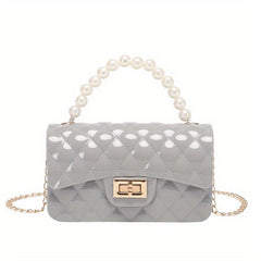 Argyle Jelly Handbag Mini Crossbody Bag with Faux Pearl Handle
