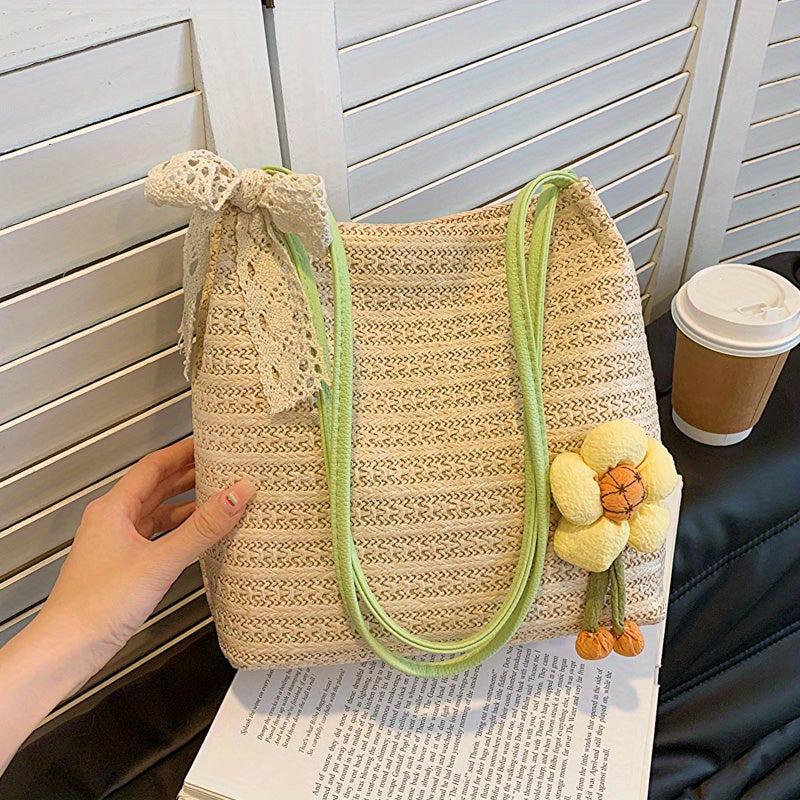 Boho Style Straw Shoulder Bag Woven Summer Beach Bag Tote Bag For Women