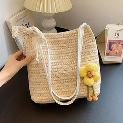 Boho Style Straw Shoulder Bag Woven Summer Beach Bag Tote Bag For Women
