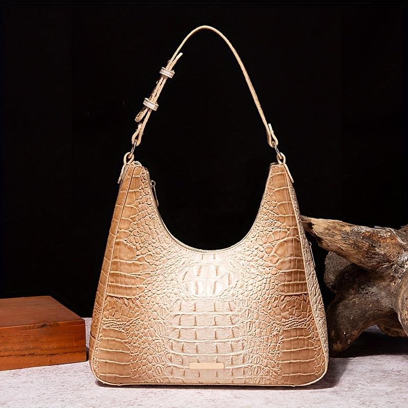Crocodile Pattern Leather Handbag Ombre Shoulder Purse
