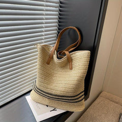 Striped Straw Woven Shoulder Bag Large Capacity Tote Bag