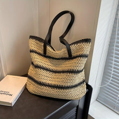 Striped Straw Woven Shoulder Bag Large Capacity Tote Bag
