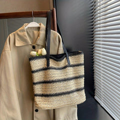 Striped Straw Woven Shoulder Bag Large Capacity Tote Bag