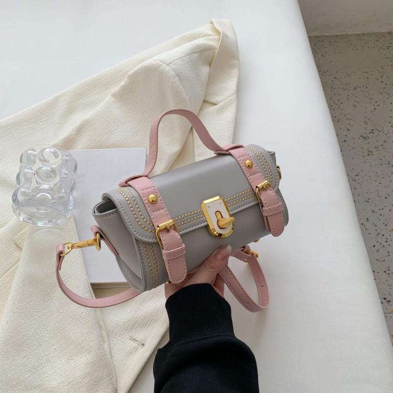 Studded Turn Lock Shoulder Bag Flap PU Leather Crossbody Bag