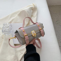 Studded Turn Lock Shoulder Bag Flap PU Leather Crossbody Bag