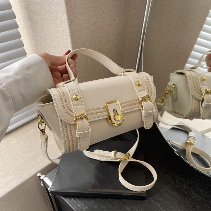 Studded Turn Lock Shoulder Bag Flap PU Leather Crossbody Bag