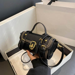 Studded Turn Lock Shoulder Bag Flap PU Leather Crossbody Bag