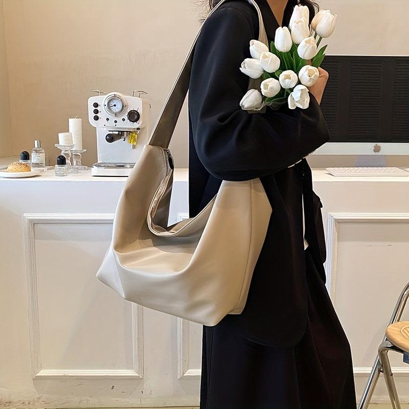 Minimalist Solid Hobo Shoulder Bag Crossbody Bag Women's Large Capacity