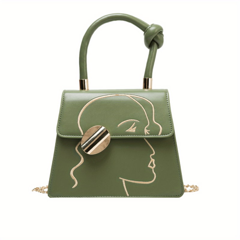 Embroidery Crossbody Bag Chain Shoulder Bag Metal Decor Handbag Purse