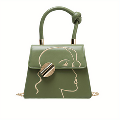 Embroidery Crossbody Bag Chain Shoulder Bag Metal Decor Handbag Purse