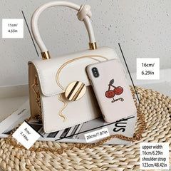 Embroidery Crossbody Bag Chain Shoulder Bag Metal Decor Handbag Purse